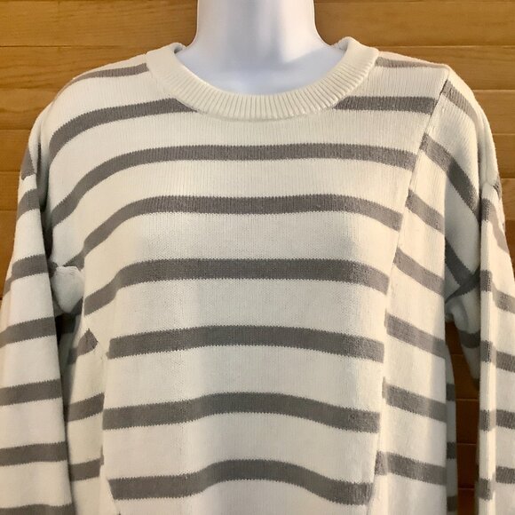 Sweater Asymmetrical White Striped Long Sleeve Cotton Blend Simply Vera Large - Picture 3 of 11